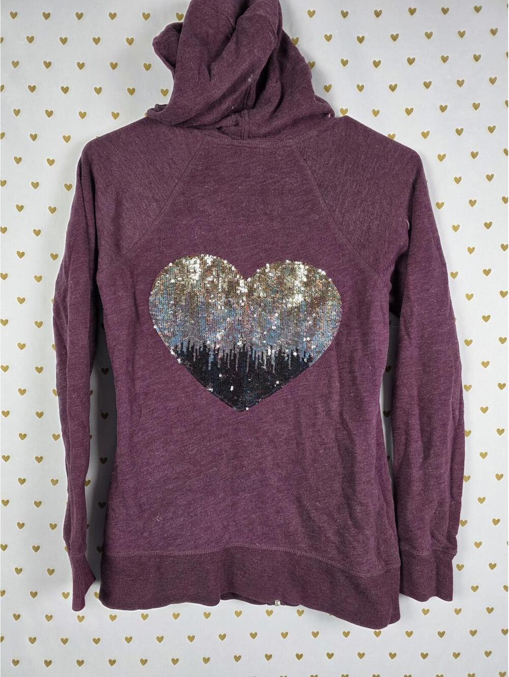 Victorias Secret Bling heart sequined Jacket WINGS Hoodie HTF XS